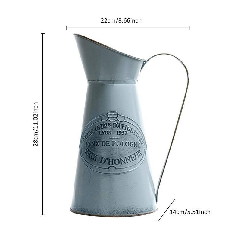 Yoillione Metal Flower Vase, Rustic Jug Flower Vase Vintage, Shabby Chic Vase for Home Decor, French Country Style Vase, Light Blue - Image 5